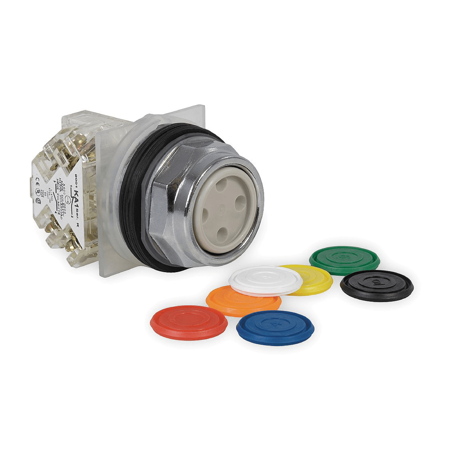 9001KR1UH5 - BOTÃO Ø30MM METÁLICO RETORNO POR MOLA PASTILHAS COLORIDAS NA