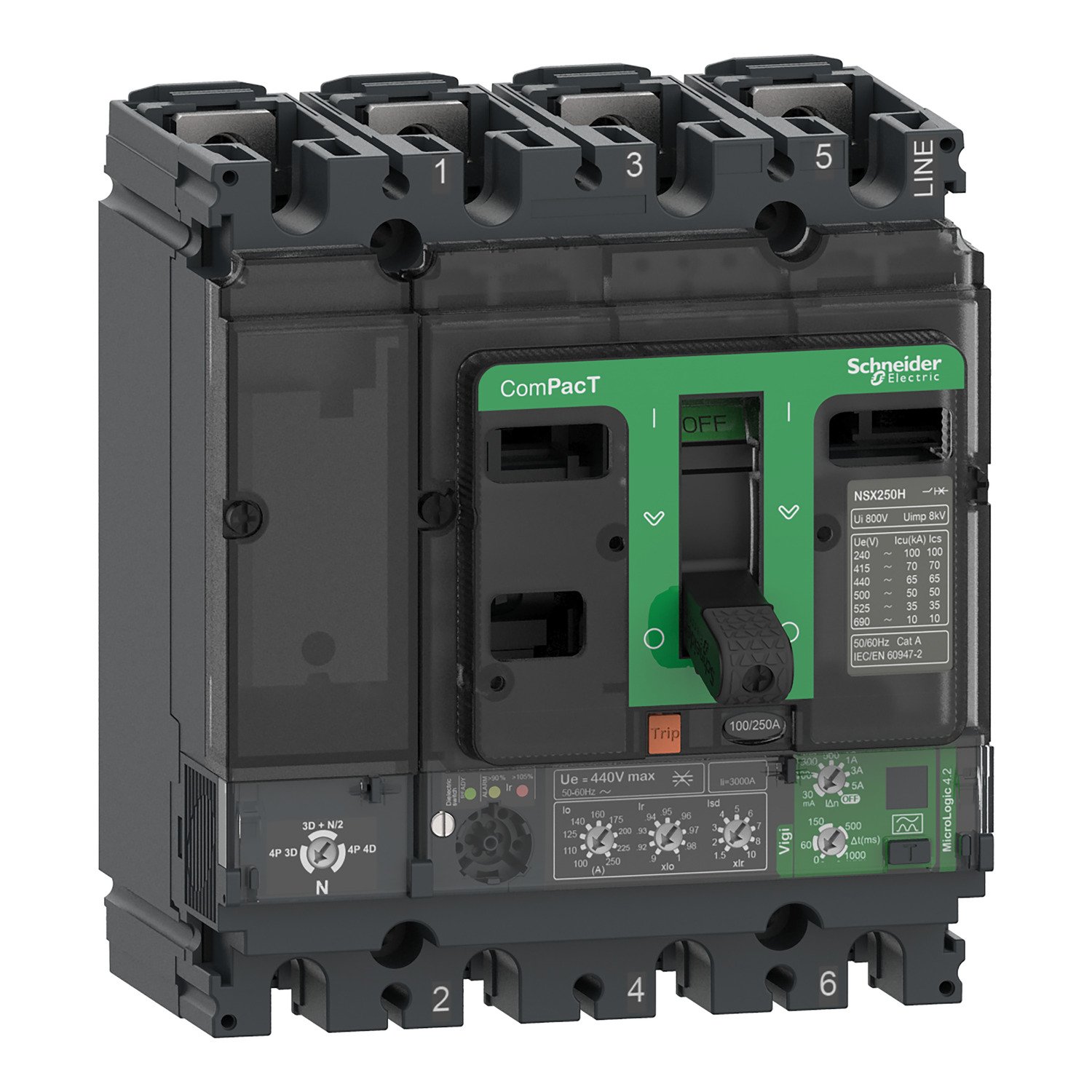 C25F44V250 - DISJUNTOR NSX250F MICROLOG 4 2 250A 4P SCHNEIDER