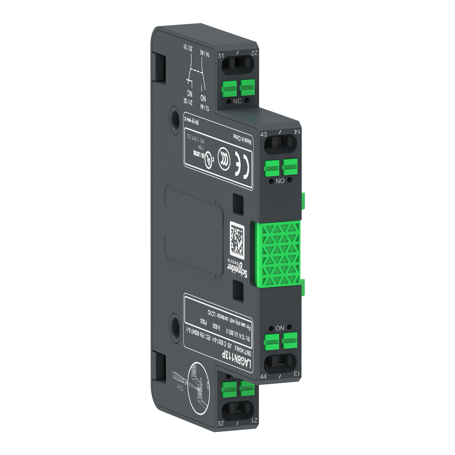 LAG8N113P - BLOCO DE CONTATO AUXILIAR TESYS GIGA 1NA  1NF MONTAGEM NA FACE LATERAL TERMINAIS PUSHIN L1 R1