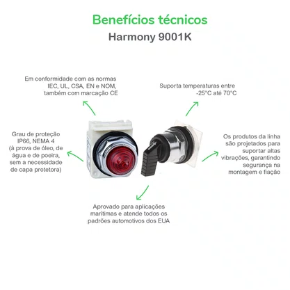 9001K2L35LGGH13 - BOTÃO LUMINOSO Ø30MM METÁLICO SALIENTE LED VERDE NA NF 24VCA CC