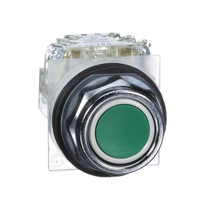 9001KR1GH13 - BOTÃO Ø30MM METÁLICO RETORNO POR MOLA VERDE NA NF