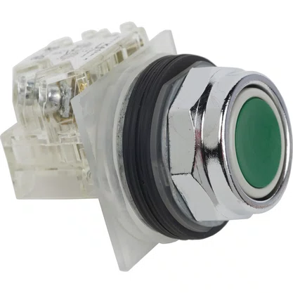 9001KR1GH13 - BOTÃO Ø30MM METÁLICO RETORNO POR MOLA VERDE NA NF