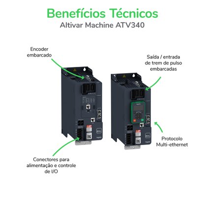 ATV340D37N4E - INVERSOR DE FREQUÊNCIA SCHNEIDER 50CV 37KW 380-480 VAC TRIFÁSICO  ETHERNET