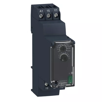 RE22R1AMR - RELÉ TEMPORIZADOR MODULAR 8A 1NAF 0 05S 300H FUNÇÃO DUPLA ATRASO NA ENERGIZAÇÃO 24 240VCA CC SCHNEIDER