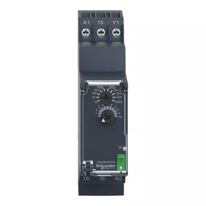 RE22R1AMR - RELÉ TEMPORIZADOR MODULAR 8A 1NAF 0 05S 300H FUNÇÃO DUPLA ATRASO NA ENERGIZAÇÃO 24 240VCA CC SCHNEIDER