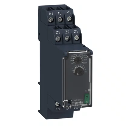 RE22R1CMR - RELÉ TEMPORIZADOR MODULAR 8A 1NAF 0 05S 300H FUNÇÃO DUPLA ATRASO NA DESENERGIZAÇÃO 24 240VCA CC SCHNEIDER