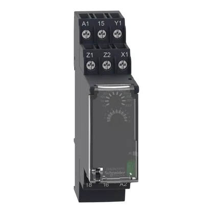RE22R1CMR - RELÉ TEMPORIZADOR MODULAR 8A 1NAF 0 05S 300H FUNÇÃO DUPLA ATRASO NA DESENERGIZAÇÃO 24 240VCA CC SCHNEIDER