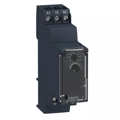 RE22R1KMR - RELÉ TEMPORIZADOR MODULAR 5A 1NAF 0 05S 10MIN ATRASO NA DESENERGIZAÇÃO SEM ALIMENTAÇÃO AUXILIAR 24 240VCA CC SCHNEIDER
