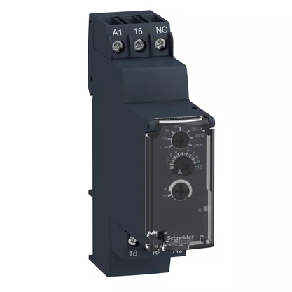 RE22R1MKMR - RELÉ TEMPORIZADOR MODULAR 5A 1NAF 0 05S 300S FUNÇÃO DUPLA ATRASO E PULSO NA DESENERGIZAÇÃO 24 240VCA CC SCHNEIDER