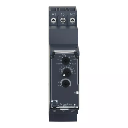 RE22R1MKMR - RELÉ TEMPORIZADOR MODULAR 5A 1NAF 0 05S 300S FUNÇÃO DUPLA ATRASO E PULSO NA DESENERGIZAÇÃO 24 240VCA CC SCHNEIDER