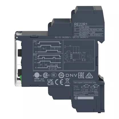 RE22R1MLMR - RELÉ TEMPORIZADOR MODULAR 8A 1NAF 0 05S 300H MULTIFUNÇÃO PULSOS ASSIMÉTRICOS 24 240VCA CC SCHNEIDER
