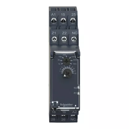 RE22R2KMR - RELÉ TEMPORIZADOR MODULAR 5A 2NAF 0 05S 300H ATRASO NA DESENERGIZAÇÃO SEM ALIMENTAÇÃO AUXILIAR 24 240VCA CC SCHNEIDER