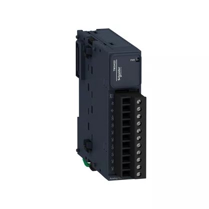 TM3AQ2 - MÓDULO DE SAÍDAS ANALÓGICAS  2 SAÍDAS  12BITS  24 VDC  TENSÃO E CORRENTE  TERMINAL PARAFUSO