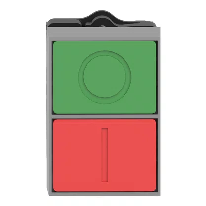 XA2EA7A3415 - BOTÃO DUPLO Ø22MM PLÁSTICO RETORNO POR MOLA VERDE FACEADO "I" VEMELHO FACEADO"O"