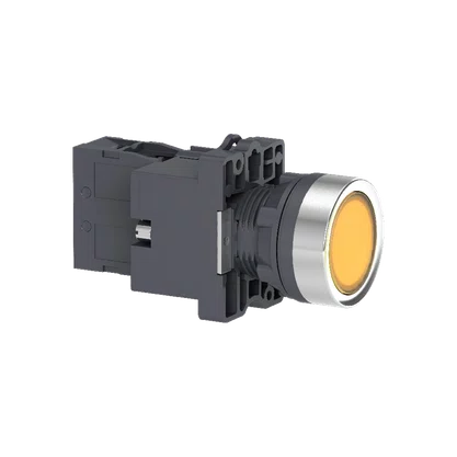 XA2EW35B1 - BOTÃO LUMINOSO Ø22MM PLÁSTICO RETORNO POR MOLA ÂMBAR NA 24VCA CC