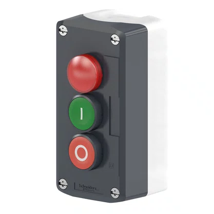 XALD363B - BOTOEIRA DE COMANDO Ø22MM CINZA 2 BOTÕES VERDE "I" NA VERMELHO "O" NF  1 SINALIZADOR VERMELHO 24VCA CC