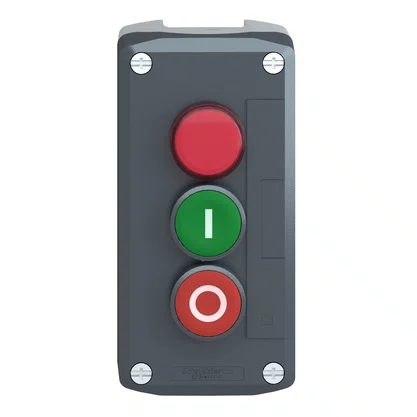 XALD363M - BOTOEIRA DE COMANDO Ø22MM CINZA 2 BOTÕES VERDE "I" NA VERMELHO "O" NF  1 SINALIZADOR VERMELHO 230VCA