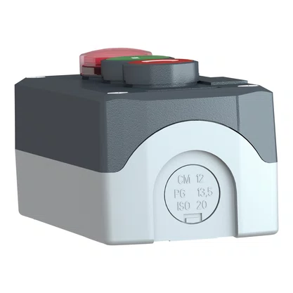 XALD363M - BOTOEIRA DE COMANDO Ø22MM CINZA 2 BOTÕES VERDE "I" NA VERMELHO "O" NF  1 SINALIZADOR VERMELHO 230VCA