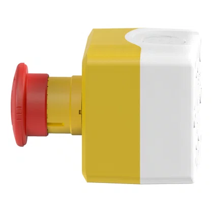 XALK178G - BOTOEIRA DE COMANDO Ø22MM PLÁSTICA AMARELA BOTÃO DE EMERGÊNCIA VERMELHO GIRAR PARA DESTRAVAR 2NA NF