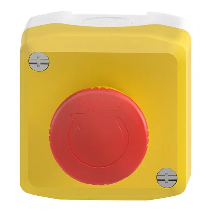 XALK178G - BOTOEIRA DE COMANDO Ø22MM PLÁSTICA AMARELA BOTÃO DE EMERGÊNCIA VERMELHO GIRAR PARA DESTRAVAR 2NA NF