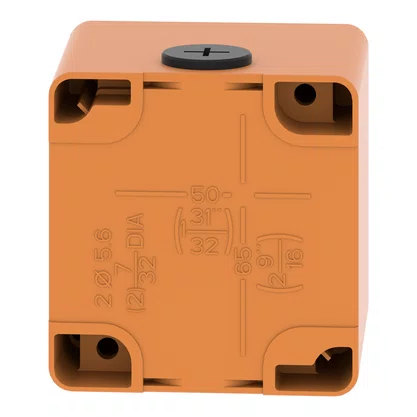 XAPO1501 - BOTOEIRA METÁLICA VAZIA Ø22MM LARANJA 1 FURO 80X80X77MM