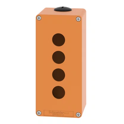 XAPO3504 - BOTOEIRA METÁLICA VAZIA Ø22MM LARANJA 4 FUROS 80X175X77MM