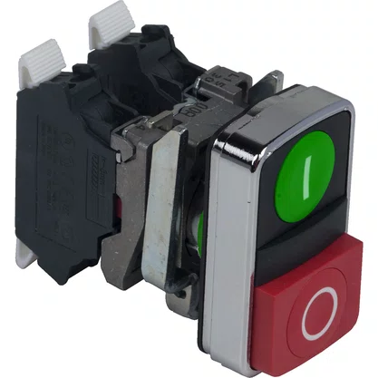 XB4BL73415 - BOTÃO DUPLO Ø22MM METÁLICO RETORNO POR MOLA VERDE "I" VERMELHO SALIENTE "O" NA NF
