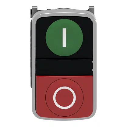 XB4BL73415 - BOTÃO DUPLO Ø22MM METÁLICO RETORNO POR MOLA VERDE "I" VERMELHO SALIENTE "O" NA NF