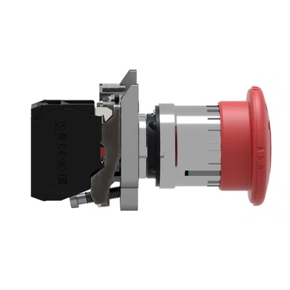 XB4BS8442 -BOTÃO Ø22MM METÁLICO EMERGÊNCIA GIRAR PARA DESTRAVAR COGUMELO Ø40MM VERMELHO NF