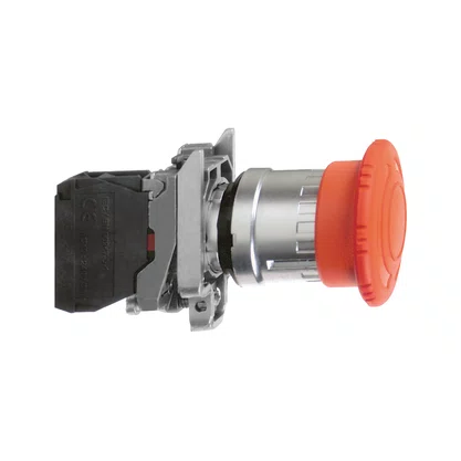 XB4BS84441 - BOTÃO Ø22MM METÁLICO EMERGÊNCIA GIRAR PARA DESTRAVAR COGUMELO Ø40MM VERMELHO NA 2NF