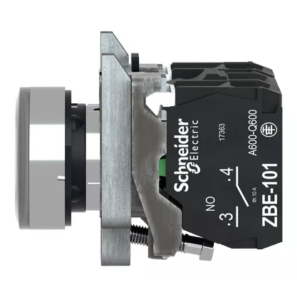 XB4BW3165 - BOTÃO LUMINOSO Ø22MM METÁLICO RETORNO POR MOLA BRANCO NA NF LÂMPADA ≤250V