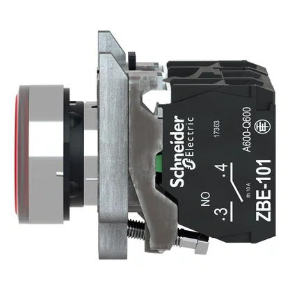 XB4BW3465 - BOTÃO LUMINOSO Ø22MM METÁLICO RETORNO POR MOLA VERMELHO NA NF LÂMPADA ≤250V