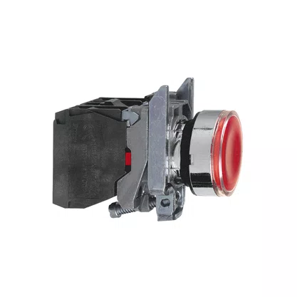 XB4BW3465 - BOTÃO LUMINOSO Ø22MM METÁLICO RETORNO POR MOLA VERMELHO NA NF LÂMPADA ≤250V
