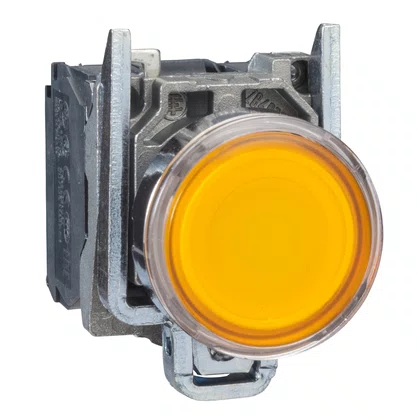 XB4BW3565 - BOTÃO LUMINOSO Ø22MM METÁLICO RETORNO POR MOLA LARANJA NA NF LÂMPADA ≤250V