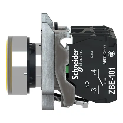 XB4BW3565 - BOTÃO LUMINOSO Ø22MM METÁLICO RETORNO POR MOLA LARANJA NA NF LÂMPADA ≤250V
