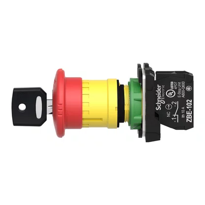 XB5AS9442 - BOTÃO Ø22MM PLÁSTICO EMERGÊNCIA CHAVE PARA DESTRAVAR COGUMELO Ø40MM VERMELHO NF