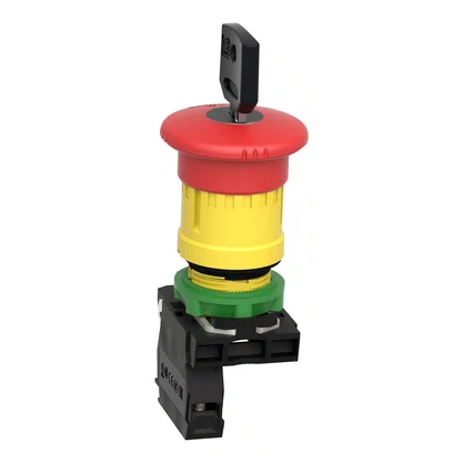 XB5AS9442 - BOTÃO Ø22MM PLÁSTICO EMERGÊNCIA CHAVE PARA DESTRAVAR COGUMELO Ø40MM VERMELHO NF