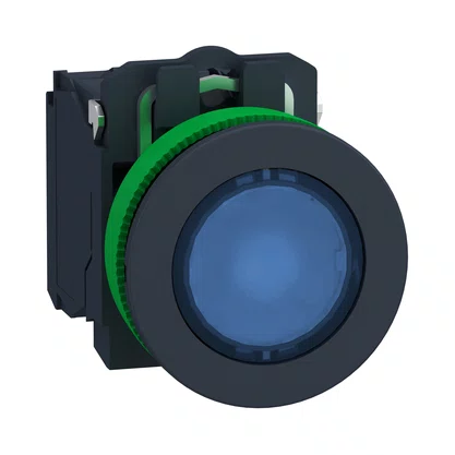 XB5FW36B5 - BOTÃO ANTIMICROBIANO LUMINOSO FACEADO Ø30MM PLÁSTICO RETORNO POR MOLA AZUL NA NF 24VCA CC