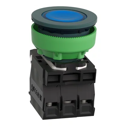 XB5FW36B5 - BOTÃO ANTIMICROBIANO LUMINOSO FACEADO Ø30MM PLÁSTICO RETORNO POR MOLA AZUL NA NF 24VCA CC