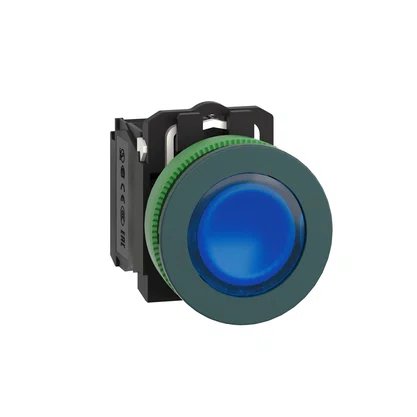 XB5FW36G5 - BOTÃO ANTIMICROBIANO LUMINOSO FACEADO Ø30MM PLÁSTICO RETORNO POR MOLA AZUL NA NF 110  120VCA