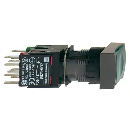 XB6DW3B5B - BOTÃO LUMINOSO Ø16MM PLÁSTICO RETORNO POR MOLA RETANGULAR VERDE NA NF 12  24VCA CC