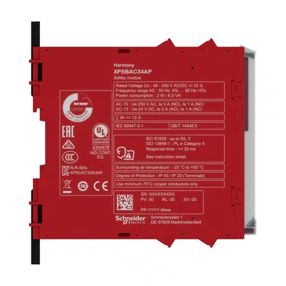XPSBAC34AP - RELE SEG 4NO 2NC 48-240V PARAFUSO
