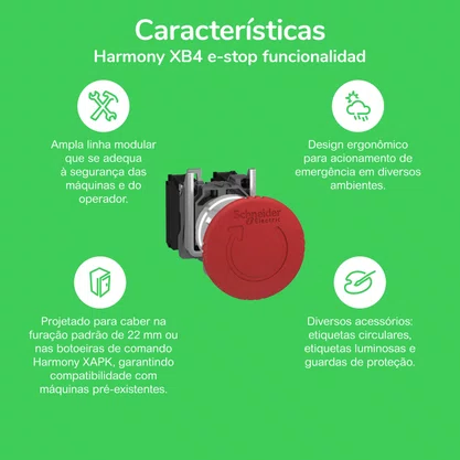 ZB4BS944 - CABEÇOTE PARA BOTÃO DE EMERGÊNCIA Ø22MM METÁLICO CHAVE PARA DESTRAVAR COGUMELO Ø40MM VERMELHO
