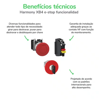 ZB4BS944 - CABEÇOTE PARA BOTÃO DE EMERGÊNCIA Ø22MM METÁLICO CHAVE PARA DESTRAVAR COGUMELO Ø40MM VERMELHO