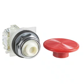 9001KR25RH13 - BOTÃO Ø30MM METÁLICO COGUMELO Ø57MM VERMELHO NA+NF