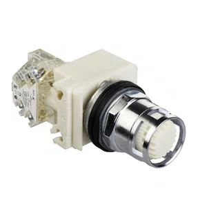 9001K3L35LWWH13 - BOTÃO LUMINOSO Ø30MM METÁLICO GUARDA ALTA RETORNO POR MOLA LED ALTO BRILHO BRANCO NA 24VCA/CC