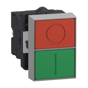 XA2EA7A3415 - BOTÃO DUPLO Ø22MM PLÁSTICO RETORNO POR MOLA VERDE FACEADO "I" VEMELHO FACEADO"O"