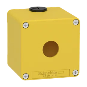 XAPK1501 - BOTOEIRA METÁLICA VAZIA Ø22MM AMARELA 1 FURO 80X80X77MM