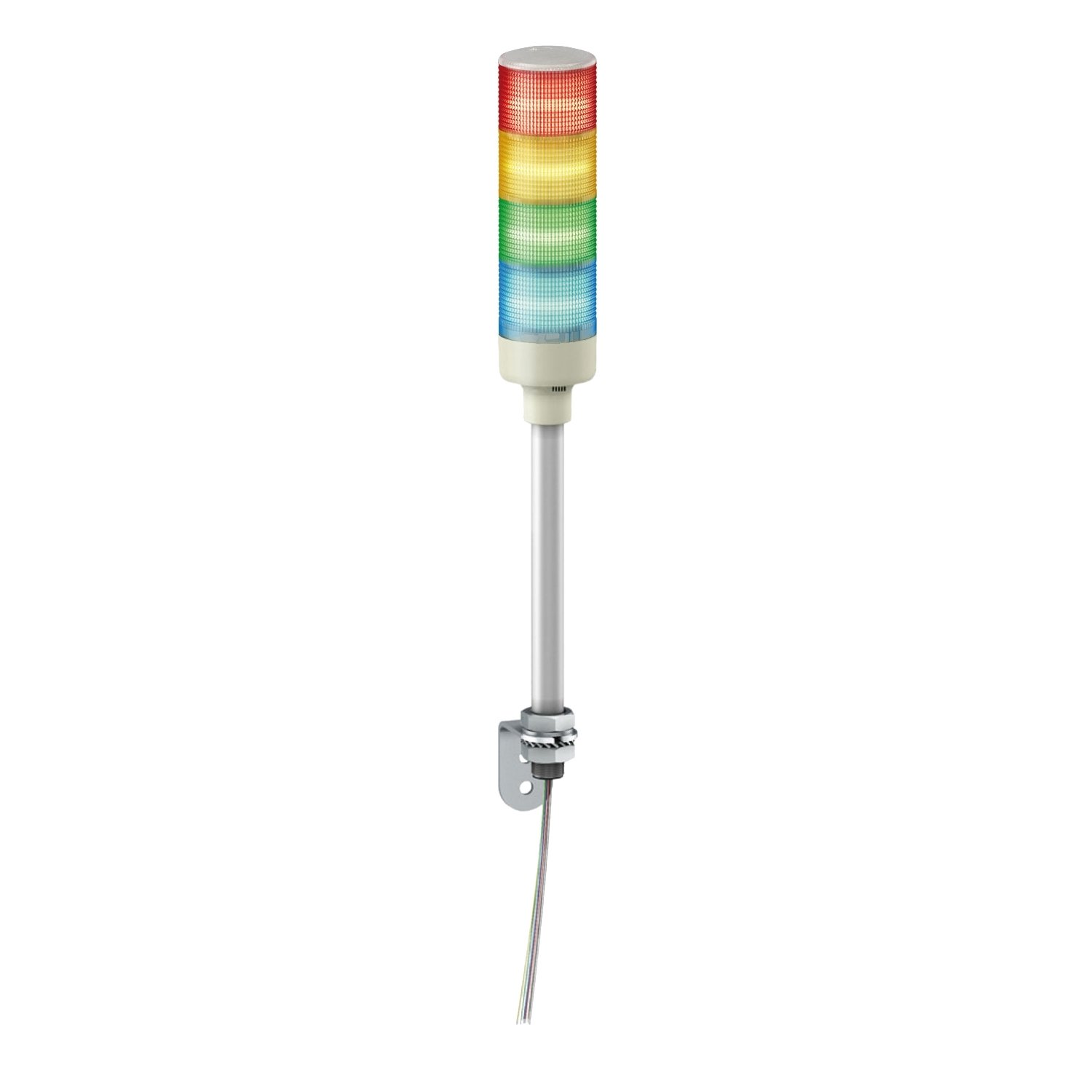 XVGB4S - COLUNA LUMINOSA Ø60MM PRÉ-MONTADA BUZZER LED VERMELHO VERDE AMARELO AZUL 24VCA CC TUBO DE MONTAGEM EM ALUMÍNIO COM SUPORTE EM L